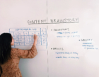 Woman planning content schedule on a whiteboard